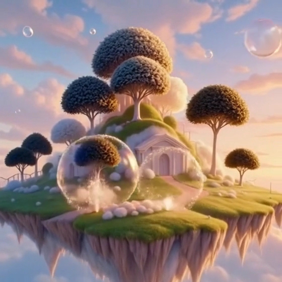 Withering scene of Dream Bubble Island, colors dim